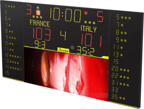 SB-F2 FIBA Level 2 Indoor Scoreboard with VEM Video Advertising Expansion Module SB-F2 FIBA Level 2 Indoor Scoreboard with VEM Video Advertising Expansion Module